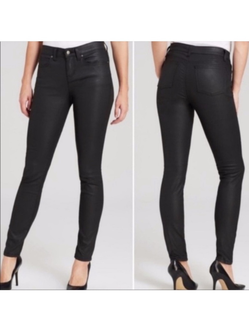 Eileen Fisher Organic Cotton Waxed Denim Black Pants